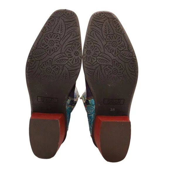 L'Artiste Spring Step Rodeo Women 5 Turquoise Leather Snake Zipper Western Boots - Picture 2 of 16